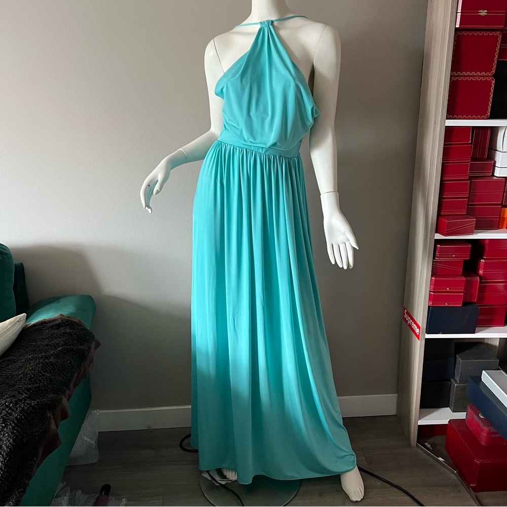 JN Elegant Turquoise Halter Maxi Dress